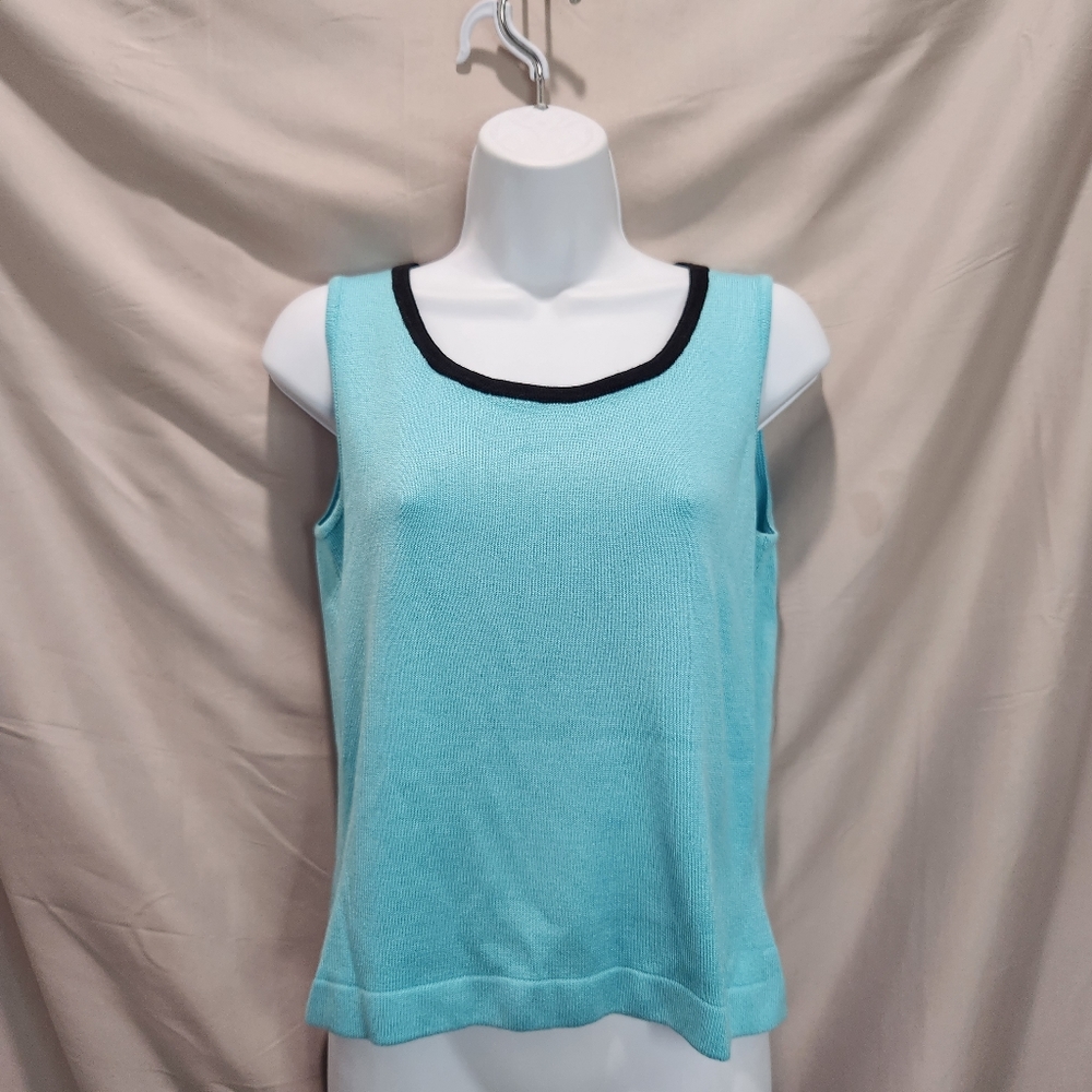 Epic Steven Vintage 90s Retro Light Blue Knit Black Trim Tank Top